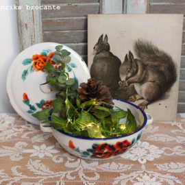 emaille dekschaal - wit met bloemen