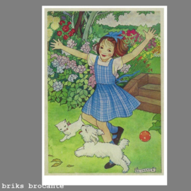 kaart Rie Cramer - meisje met kat en hond