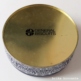 blik  / koektrommel donkerblauw met engeltjes