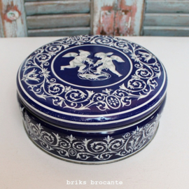 blik / koektrommel donkerblauw met engeltjes