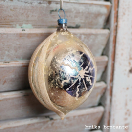 oude kerstbal zilver - blauw