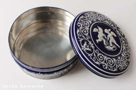 blik / koektrommel donkerblauw met engeltjes
