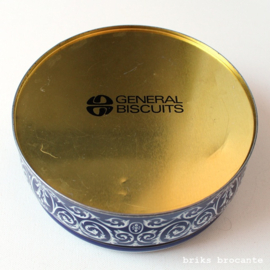 blik / koektrommel donkerblauw met engeltjes