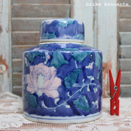 gemberpot - blauw met roze bloem