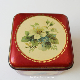 blikje vierkant - rood met vogels en bloemen