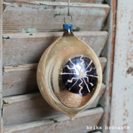 oude kerstbal zilver - blauw
