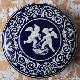 blik / koektrommel donkerblauw met engeltjes