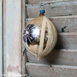 oude kerstbal zilver - blauw