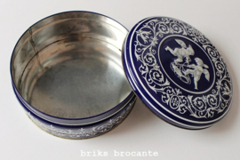 blik  / koektrommel donkerblauw met engeltjes