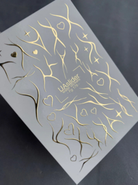 Waterdecal DeLuxe 178 – Golden Flow Waterdecal Nail Stickers Line Art & Hearts