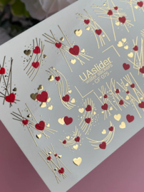 Waterdecal DeLuxe 075 – Red Hearts & Golden Lines Waterdecal Nail Stickers
