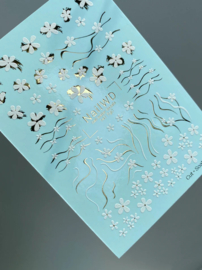 ZWaterdecal DeLuxe 141 - NAILWD - Witte Madeliefjes Bloemprints met Gouden Accenten