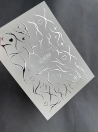 Waterdecal DeLuxe 177 – Silver Flow Waterdecal Nail Stickers Line Art & Hearts