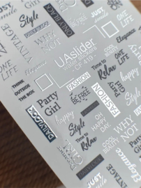 UA Slider Folie Decal CF 419 Silver Words - Waterdecal Nail Stickers met zilveren details