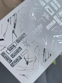 Waterdecal DeLuxe 238 – Silver Cracked Marble & Geometric Frames Waterdecal Nail Stickers