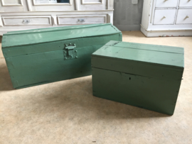 Antieke brocante grote houten opbergkist oud-groen