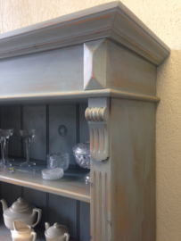 Brocante landelijke boekenkast / servieskast "Mineral grey"