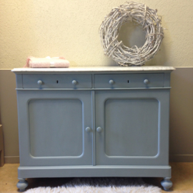 Antieke Biedermeier commode / babykamer "Mineral grey" met marmeren blad