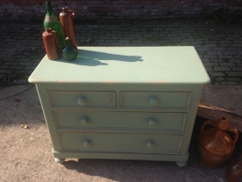 Antieke brocante Engelse ladekast / commode "olive green"