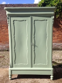 Antieke brocante Biedermeier linnenkast "Olive Green"