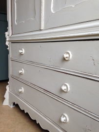 Antiek brocante wit kabinet, kuifkast, groot model