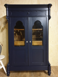 Elegante antieke poortkast / vitrinekast Sailor Blue blauw