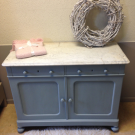 Antieke Biedermeier commode / babykamer "Mineral grey" met marmeren blad