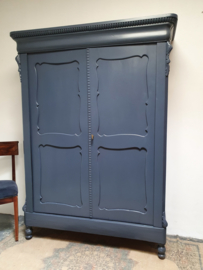 Antieke landelijke brocante Biedermeier linnenkast "Denim Blue"