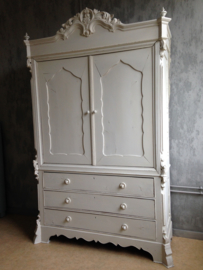 Antiek brocante wit kabinet, kuifkast, groot model