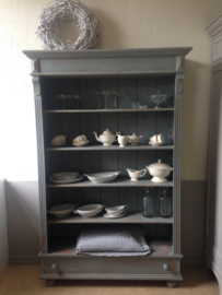 Brocante landelijke boekenkast / servieskast "Mineral grey"