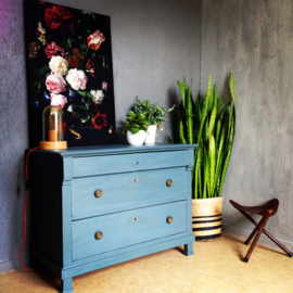 Antieke Empire ladekast / ladekast / commode"Denim" blauw