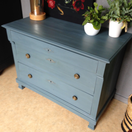 Antieke Empire ladekast / ladekast / commode"Denim" blauw