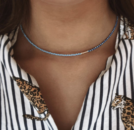 Blue striped Necklace // Gold
