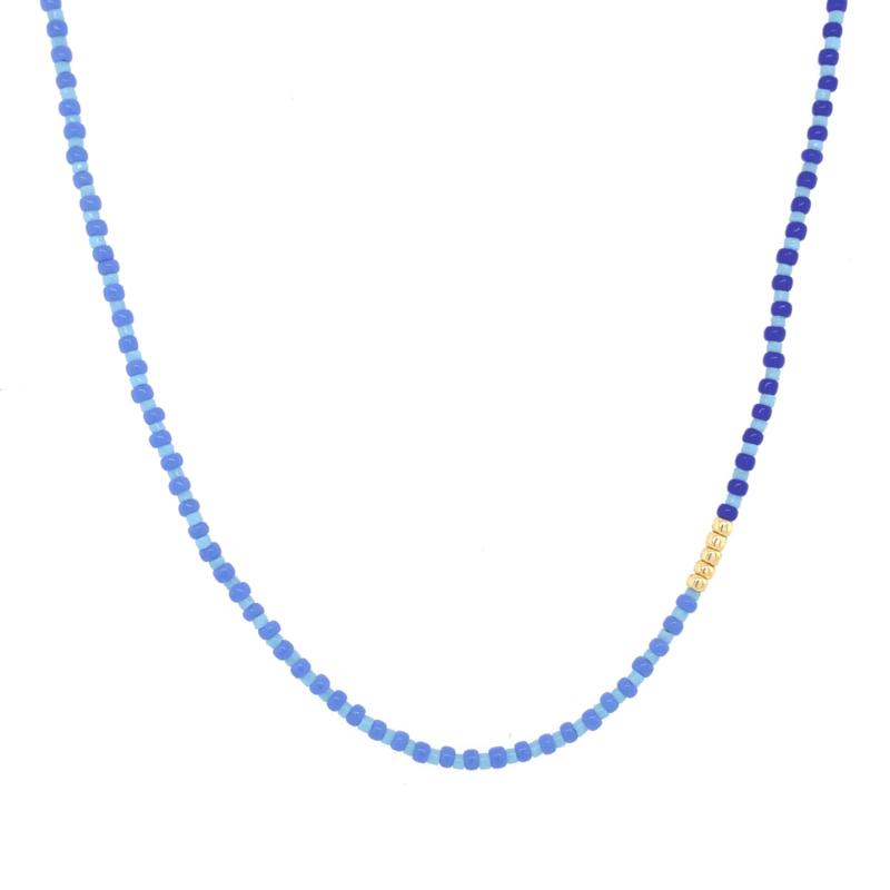 Blue striped Necklace // Gold