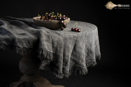 Rond linnen tafelkleed 170 cm grijs stone washed