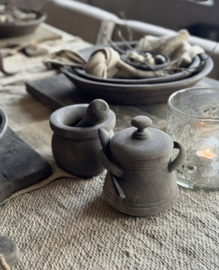 Grijs houten potje met deksel en lepel