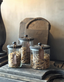 Glazen voorraadpot met grijs deksel M