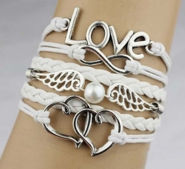 Armband Love A: Infinity Double Heart LOVE Angel Wings Imitation Pearls