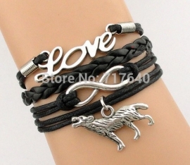 Armband Love B: Infinity Love Charm Fashion Animal Wolf Bracelet