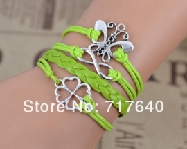 Armband: Butterfly Infinity Clover Aqua Braided Leather Bracelet