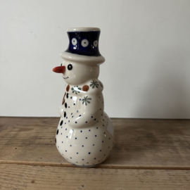 Bunzlau Sneeuwpop kandelaar 16 cm