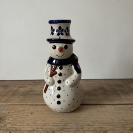 Bunzlau Sneeuwpop kandelaar 16 cm