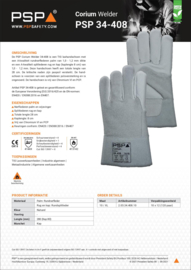Gants de travail PSP 34-408 Corium Welder 08/C/NS, Gants de soudage en cuir croûte de vachette - Seulement en taille 10 / XL