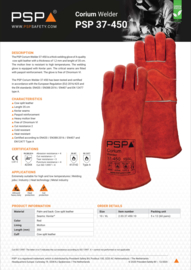 Arbeitshandschuhe PSP 37-450 Corium Welder, Rindspaltleder Schweißerhandschuhe - Nur in Größe 10 / XL