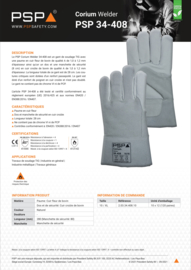 Gants de travail PSP 34-408 Corium Welder 08/C/NS, Gants de soudage en cuir croûte de vachette - Seulement en taille 10 / XL
