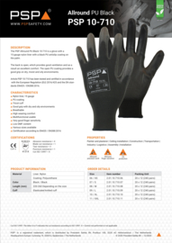 Arbeitshandschuhe PSP 10-710 Allround PU Black Nylon, Schwarz