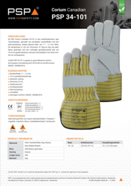 Guantes de trabajo «Americano» PSP 34-101 Corium Canadian – Piel de vacuno (1,1 – 1,2 mm) – Solo en talla 10 / XL