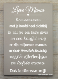 Tekstbord Lieve mama (miljoenen mama's)