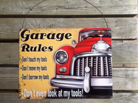 Tekstbord Garage Rules (rode auto)