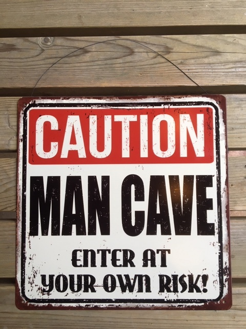 Tekstbord Caution Man Cave (vierkant)